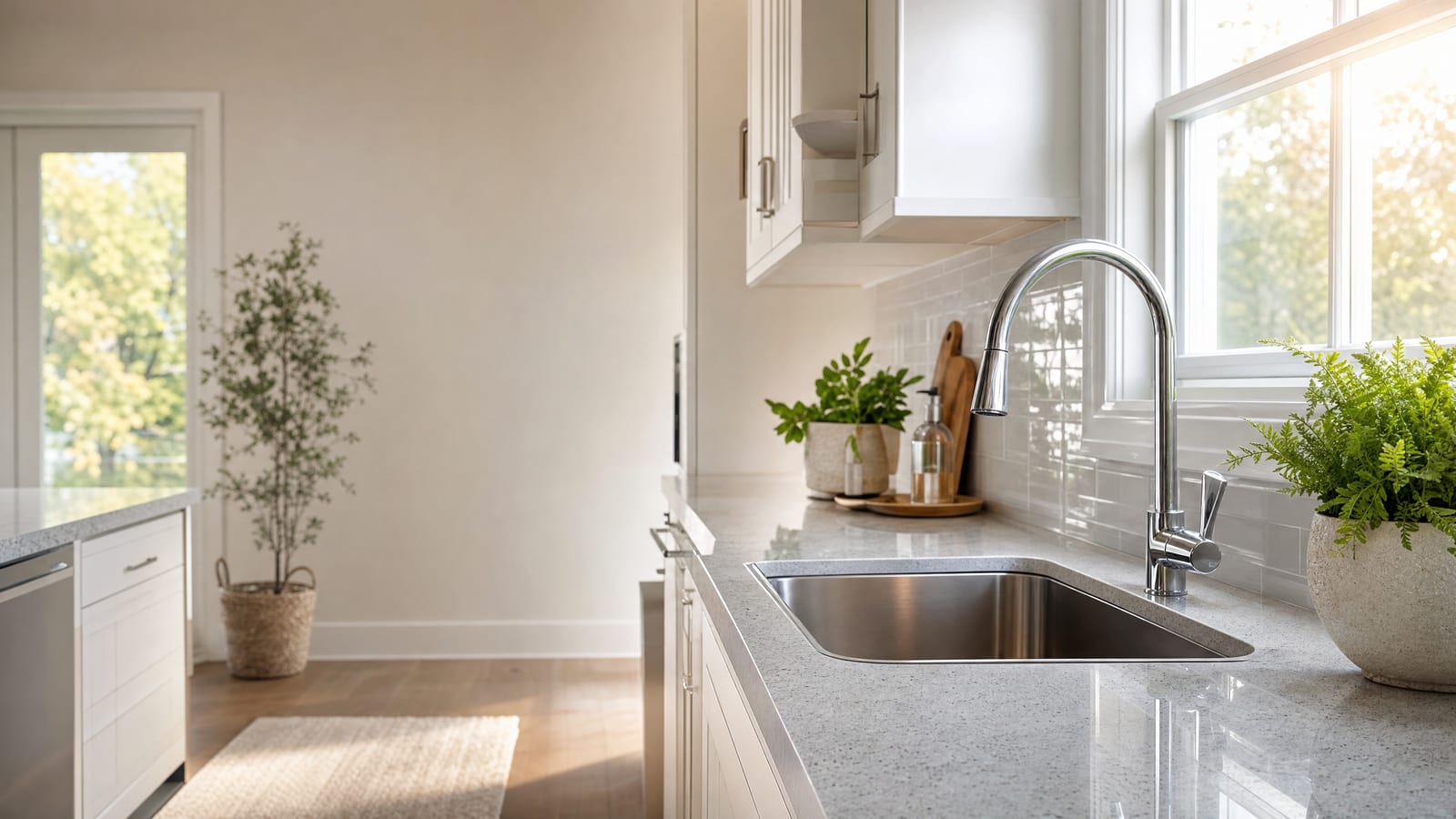 A bright Castle Rock kitchen with a polished chrome faucet and clean modern plumbing